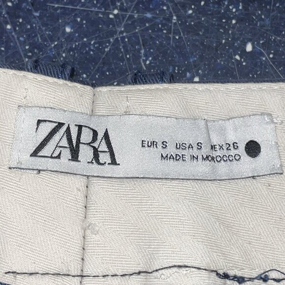 Zara Womens WBlue Canvas Pants Tuxedo Side Stripe Wide Carpenter Loop Leg Sz S - Picture 8 of 11